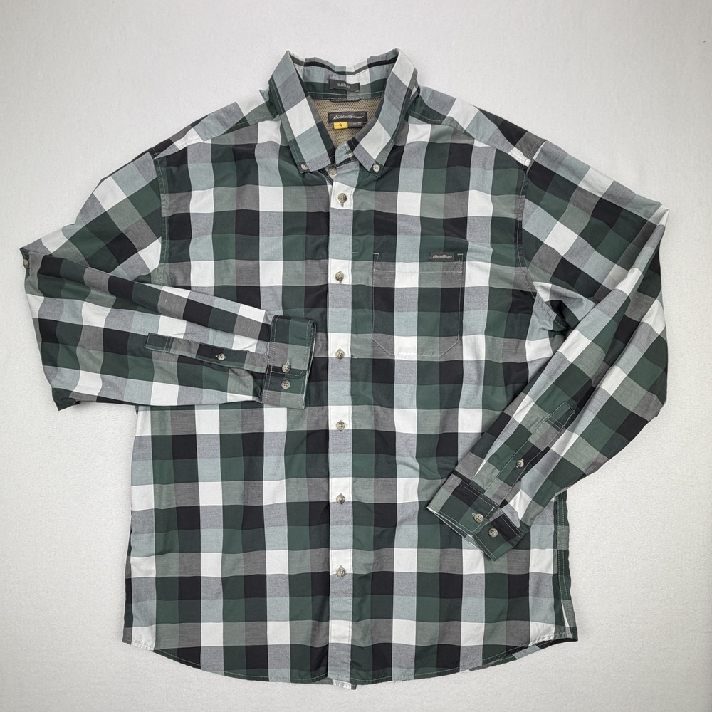 Eddie Bauer Mens XL Classic Fit Green Plaid Button Down Long Sleeve Shirt